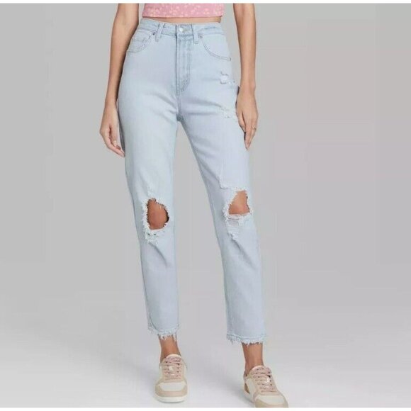 Wild Fable Super High Rise Mom Ankle Jeans SIZE 00 Distressed Ultra Light Wash - Picture 1 of 11